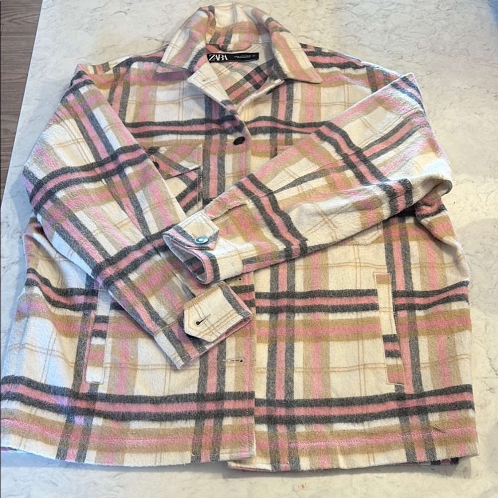 Zara Pink and White Utility Jacket
